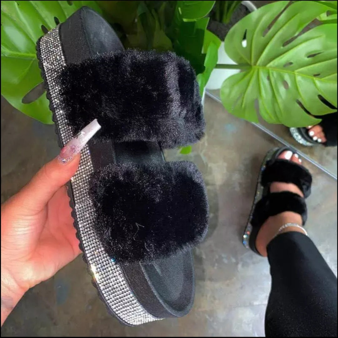 Fur slides best sale with diamonds